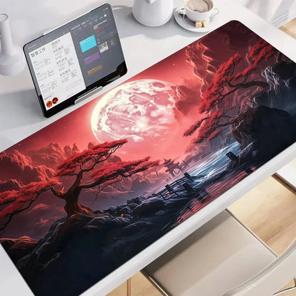 kawaiies-softtoys-plushies-kawaii-plush-Japanese Pagoda Traditional Ink Mouse Pad Mouse Pads Red Moon 60 x 30cm 