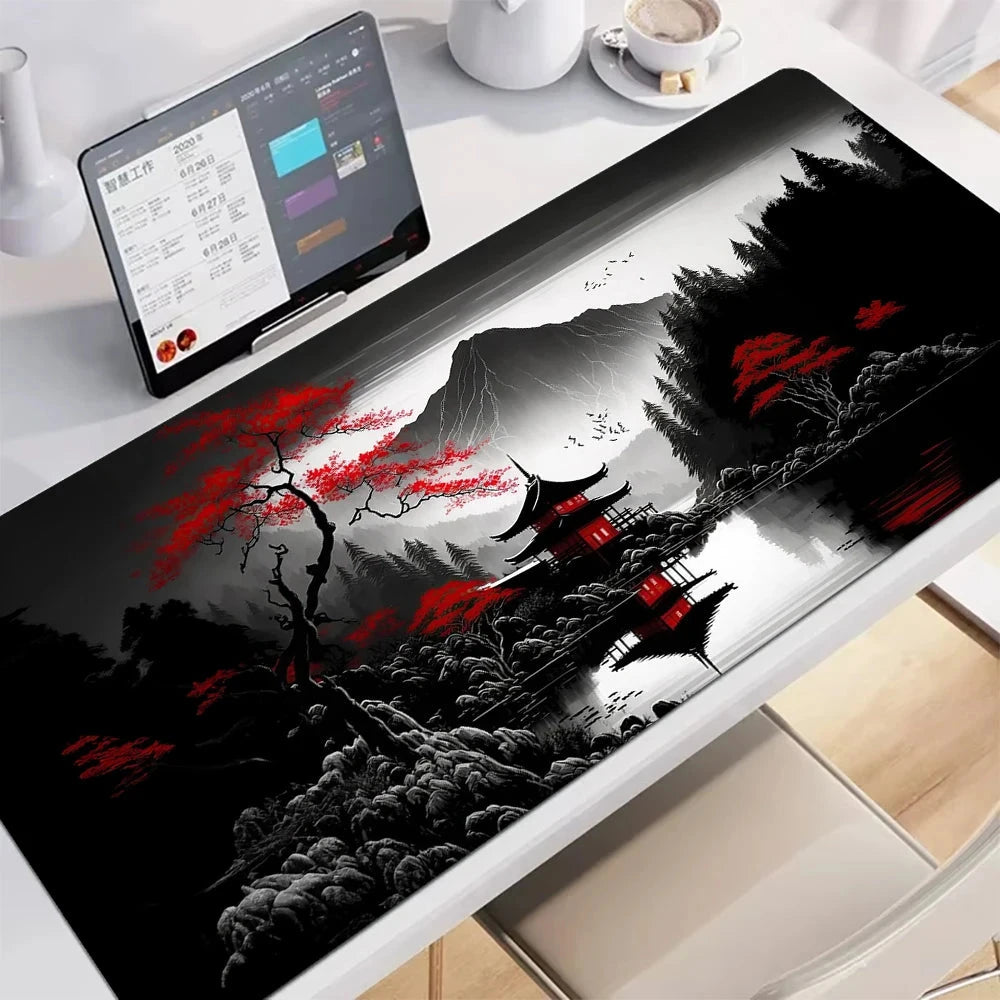kawaiies-softtoys-plushies-kawaii-plush-Japanese Pagoda Traditional Ink Mouse Pad Mouse Pads Red Pagoda 60 x 30cm 