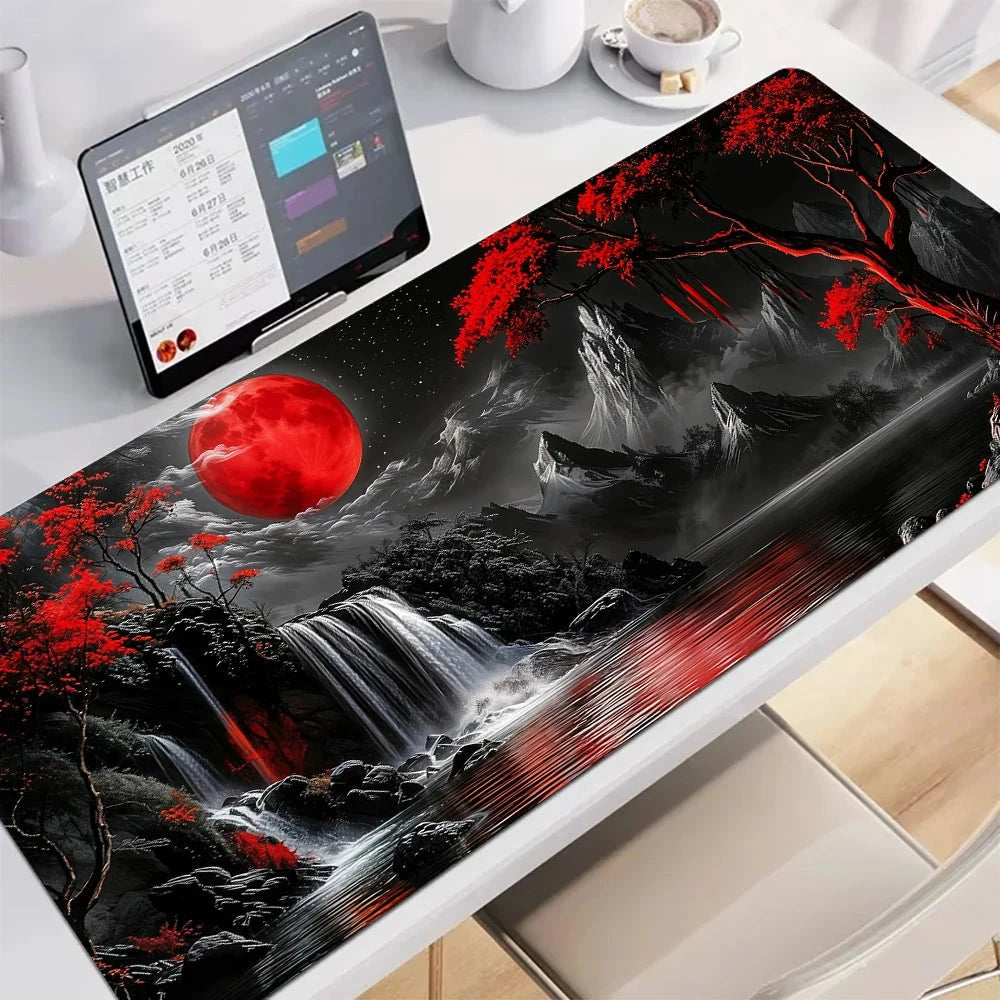 kawaiies-softtoys-plushies-kawaii-plush-Japanese Pagoda Traditional Ink Mouse Pad Mouse Pads Red Waterfall 60 x 30cm 