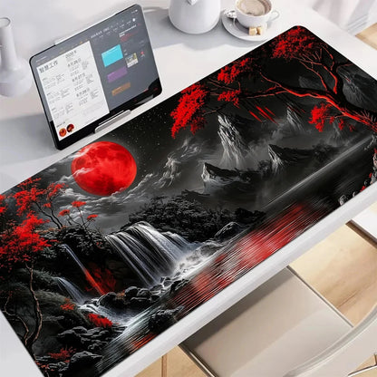 kawaiies-softtoys-plushies-kawaii-plush-Japanese Pagoda Traditional Ink Mouse Pad Mouse Pads Red Waterfall 60 x 30cm 