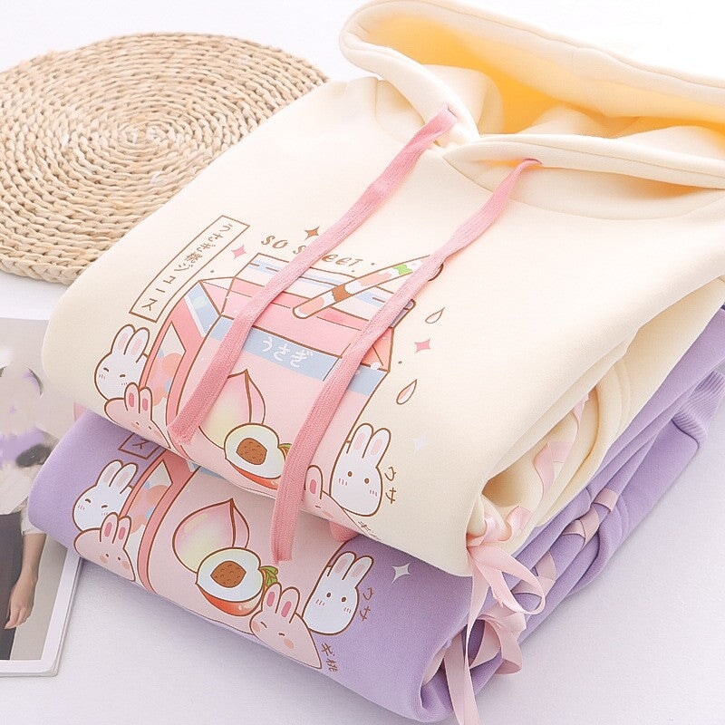 kawaiies-softtoys-plushies-kawaii-plush-Japanese Peach Milk Carton Bunnies Fleece Hoodies | NEW Hoodies 