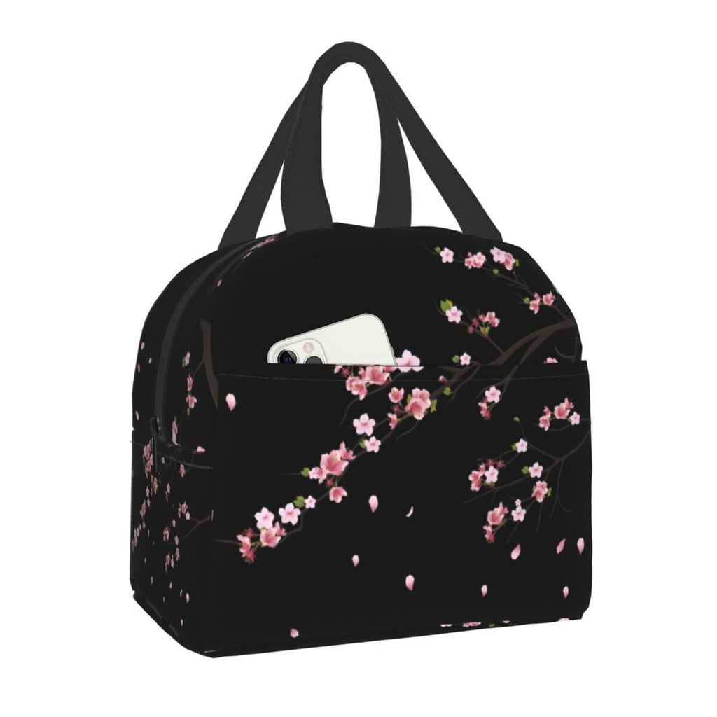 kawaiies-softtoys-plushies-kawaii-plush-Japanese Sakura Cherry Blossoms Insulated Lunch Bags Bag Black 