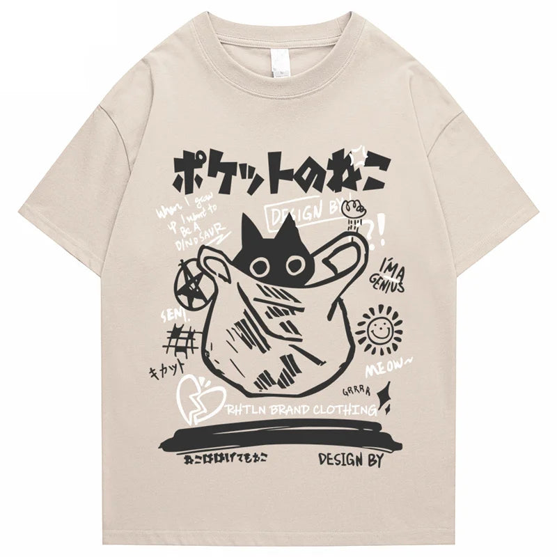 Japanese theme Black Cat in a Bag Unisex Tee