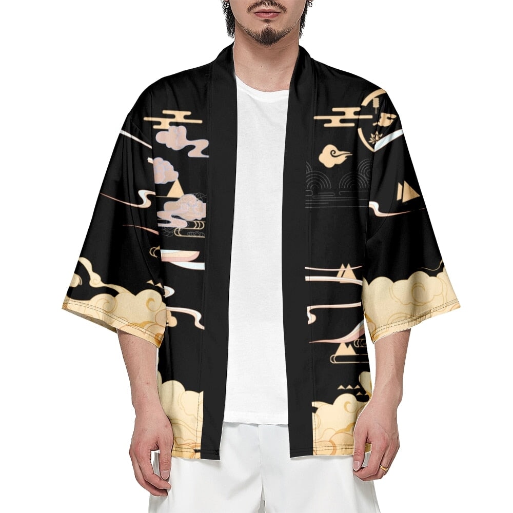 kawaiies-softtoys-plushies-kawaii-plush-Japanese-themed Black Gold Nine-Tailed Fox Unisex Kimono Kimono 