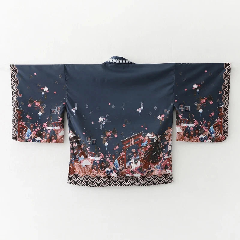 kawaiies-softtoys-plushies-kawaii-plush-Japanese-themed Black Green Shrines Sakura Unisex Kimono Kimono 