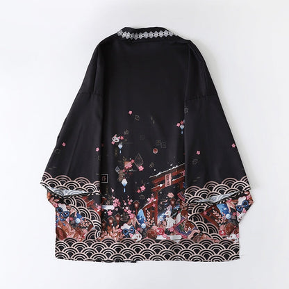 kawaiies-softtoys-plushies-kawaii-plush-Japanese-themed Black Green Shrines Sakura Unisex Kimono Kimono 