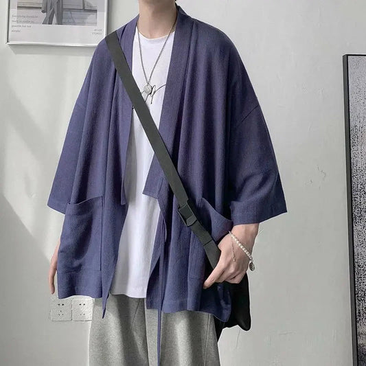 kawaiies-softtoys-plushies-kawaii-plush-Japanese-themed Black Midnight Purple Minimalist Men’s Kimono Jacket Kimono 