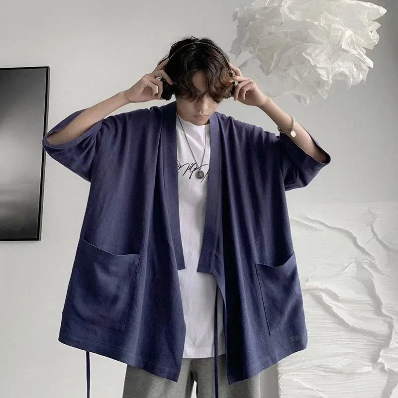 kawaiies-softtoys-plushies-kawaii-plush-Japanese-themed Black Midnight Purple Minimalist Men’s Kimono Jacket Kimono 
