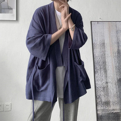 kawaiies-softtoys-plushies-kawaii-plush-Japanese-themed Black Midnight Purple Minimalist Men’s Kimono Jacket Kimono 