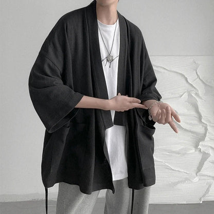 kawaiies-softtoys-plushies-kawaii-plush-Japanese-themed Black Midnight Purple Minimalist Men’s Kimono Jacket Kimono 