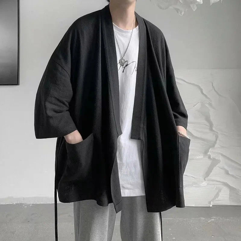 kawaiies-softtoys-plushies-kawaii-plush-Japanese-themed Black Midnight Purple Minimalist Men’s Kimono Jacket Kimono 