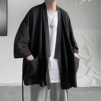 kawaiies-softtoys-plushies-kawaii-plush-Japanese-themed Black Midnight Purple Minimalist Men’s Kimono Jacket Kimono 
