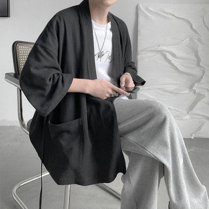 kawaiies-softtoys-plushies-kawaii-plush-Japanese-themed Black Midnight Purple Minimalist Men’s Kimono Jacket Kimono Black M 