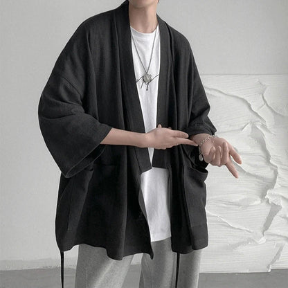 kawaiies-softtoys-plushies-kawaii-plush-Japanese-themed Black Midnight Purple Minimalist Men’s Kimono Jacket Kimono Black XL 