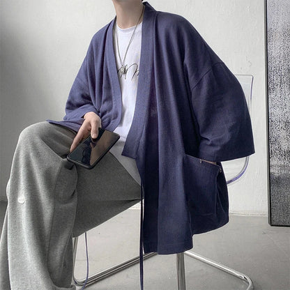 kawaiies-softtoys-plushies-kawaii-plush-Japanese-themed Black Midnight Purple Minimalist Men’s Kimono Jacket Kimono Navy Blue M 