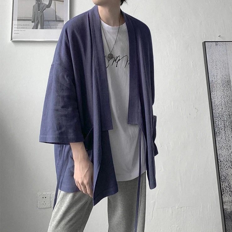 kawaiies-softtoys-plushies-kawaii-plush-Japanese-themed Black Midnight Purple Minimalist Men’s Kimono Jacket Kimono Navy Blue XXL 