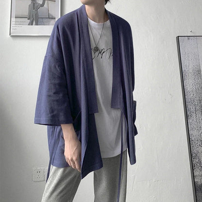 kawaiies-softtoys-plushies-kawaii-plush-Japanese-themed Black Midnight Purple Minimalist Men’s Kimono Jacket Kimono Navy Blue XXL 