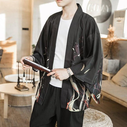 kawaiies-softtoys-plushies-kawaii-plush-Japanese-themed Black Red Crows Unisex Kimono Kimono 