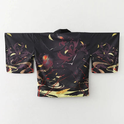 kawaiies-softtoys-plushies-kawaii-plush-Japanese-themed Black Red Crows Unisex Kimono Kimono Black 