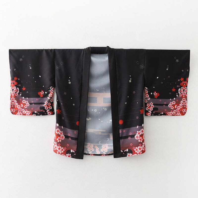 kawaiies-softtoys-plushies-kawaii-plush-Japanese-themed Black Red Fox Snake Shrine Women's Kimono Kimono 