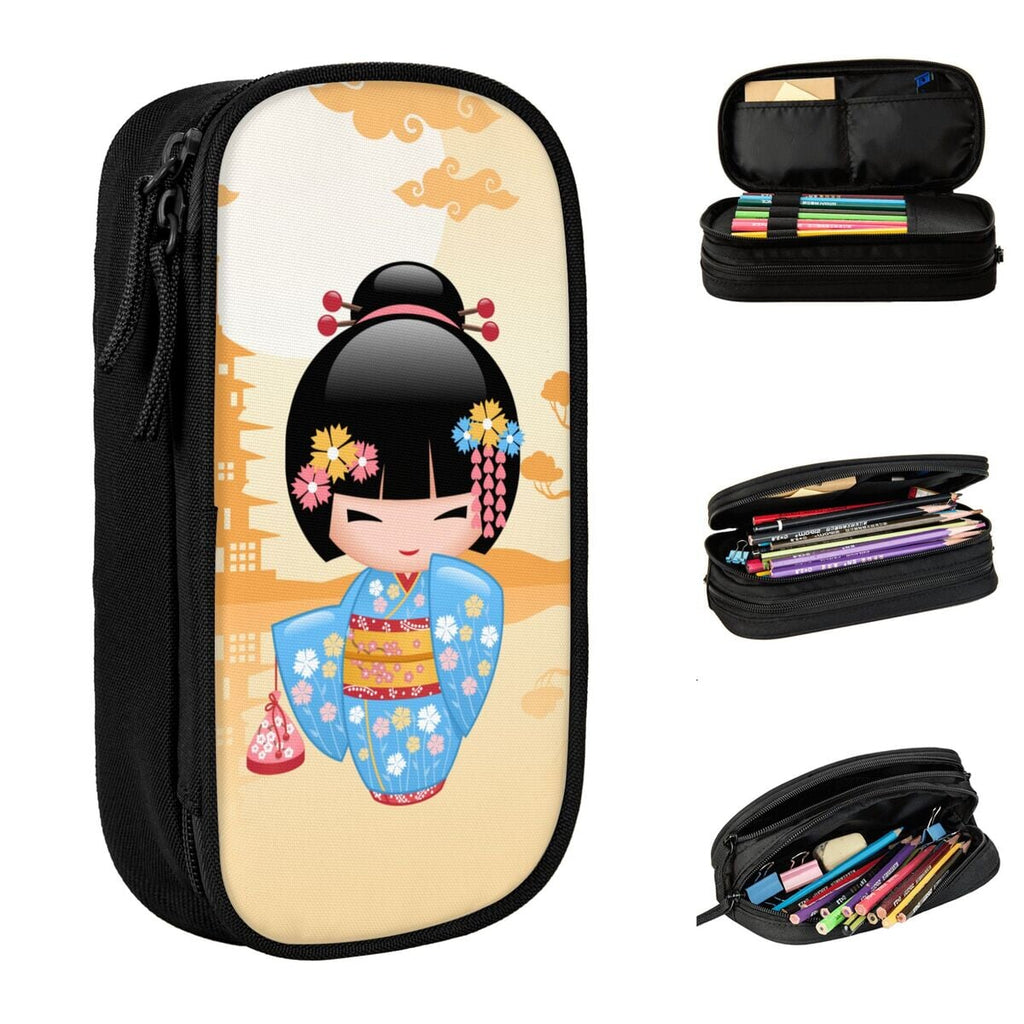 kawaiies-softtoys-plushies-kawaii-plush-Japanese-themed Blue Kokeshi Doll Sunset Pencil Case Pencil Case 