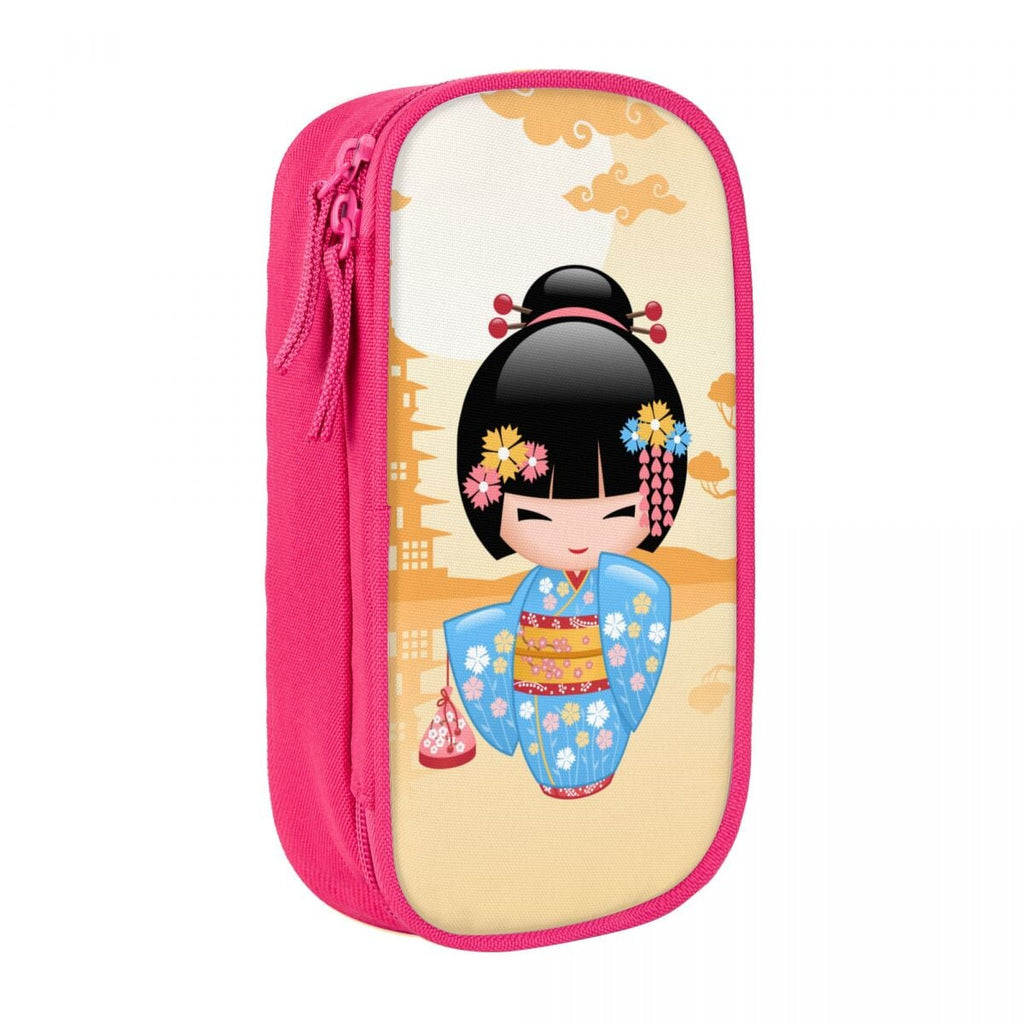 kawaiies-softtoys-plushies-kawaii-plush-Japanese-themed Blue Kokeshi Doll Sunset Pencil Case Pencil Case Pink 