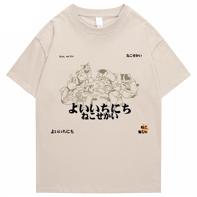 kawaiies-softtoys-plushies-kawaii-plush-Japanese-Themed Cats Card Games Unisex Tee Apparel Cream S 