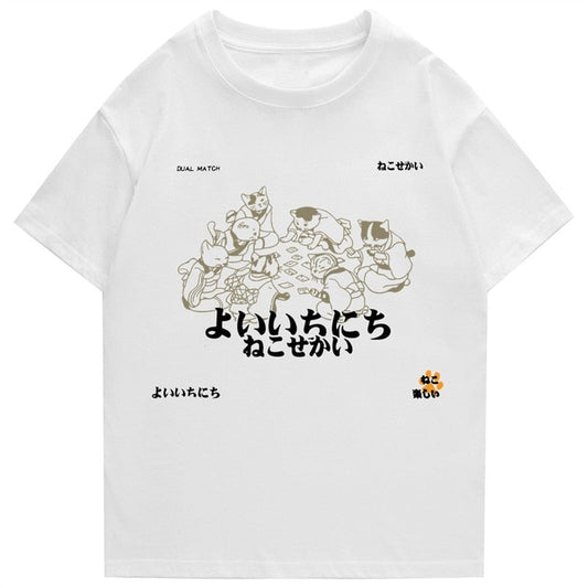 kawaiies-softtoys-plushies-kawaii-plush-Japanese-Themed Cats Card Games Unisex Tee Apparel White S 