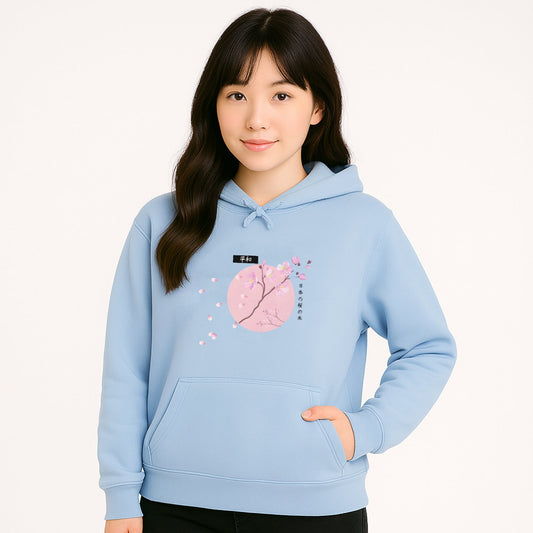 kawaiies-softtoys-plushies-kawaii-plush-Japanese-themed Cherry Blossom Pink Sun Unisex Hoodie Apparel Light Blue XS 