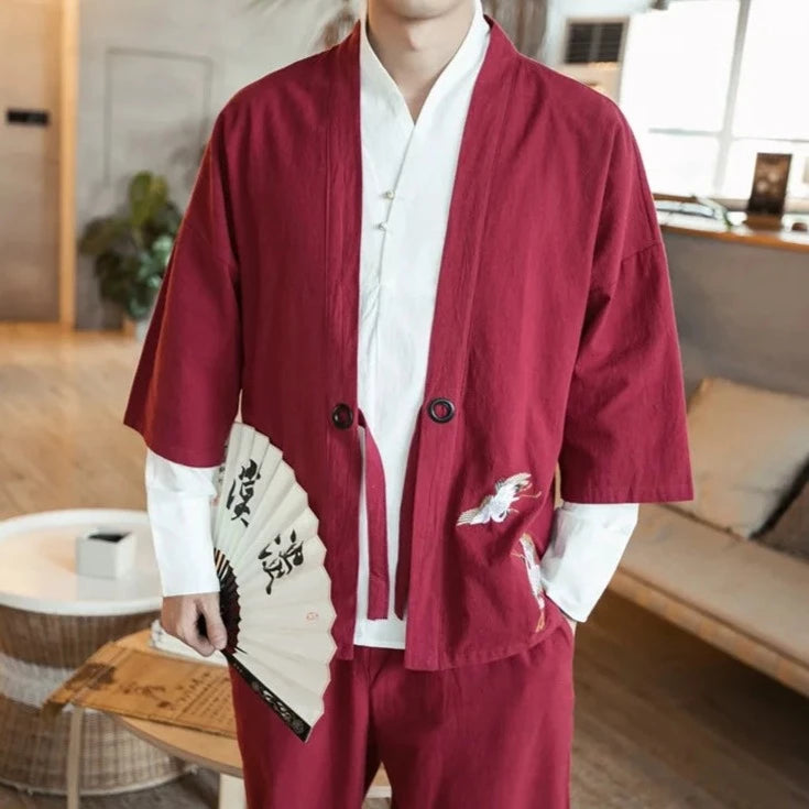 Japanese-themed Couple Crane Men's Yukata Kimono Jacket
