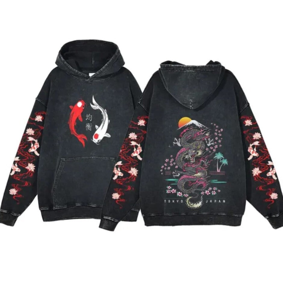 kawaiies-softtoys-plushies-kawaii-plush-Japanese-themed Dragon Unisex Vintage Hoodies Apparel Colored S 