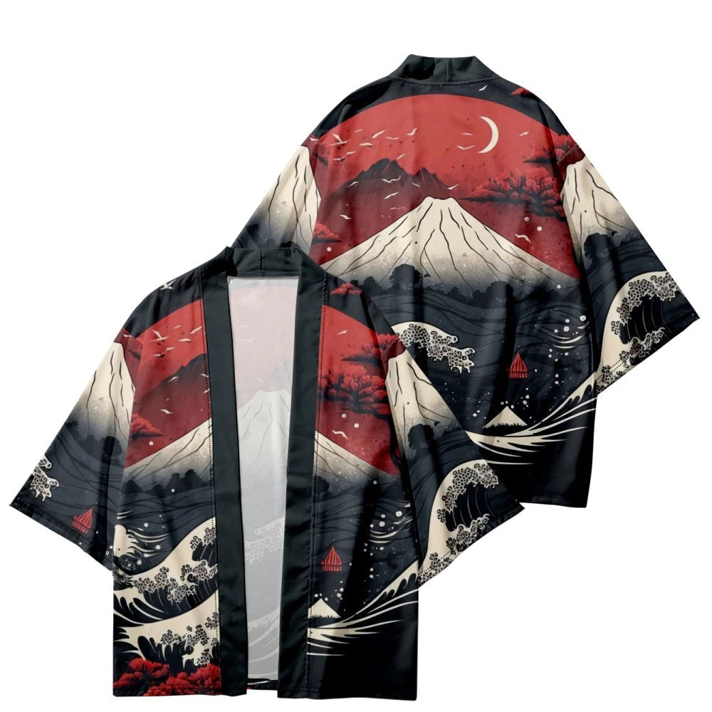 kawaiies-softtoys-plushies-kawaii-plush-Japanese-themed Great Wave off Kanagawa Unisex Kimonos Kimono Red S 