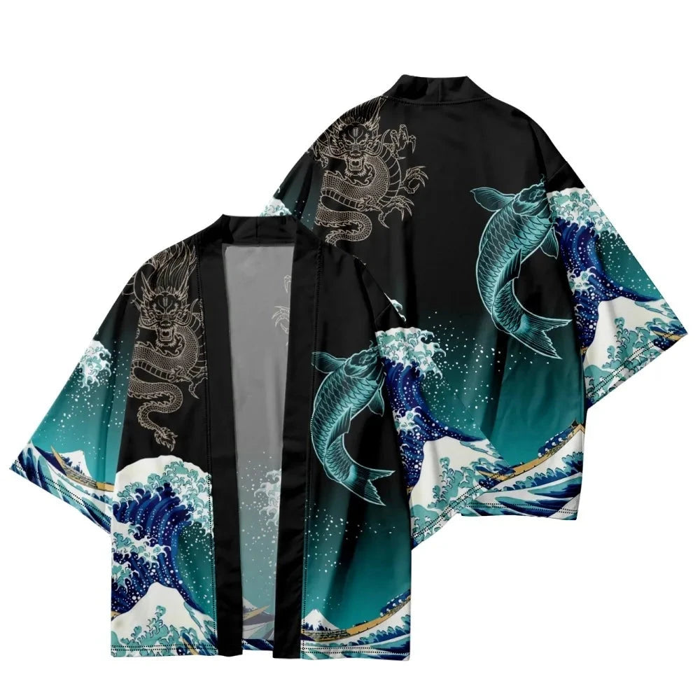 kawaiies-softtoys-plushies-kawaii-plush-Japanese-Themed Kanagawa Wave Black Unisex Kimono Kimono 