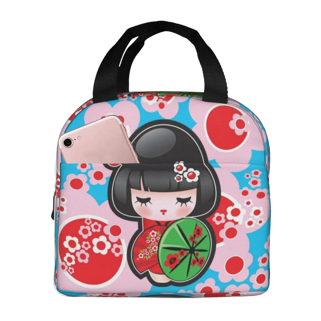 kawaiies-softtoys-plushies-kawaii-plush-Japanese-themed Keiko Kokeshi Doll Insulated Lunch Bag Collection Bag 