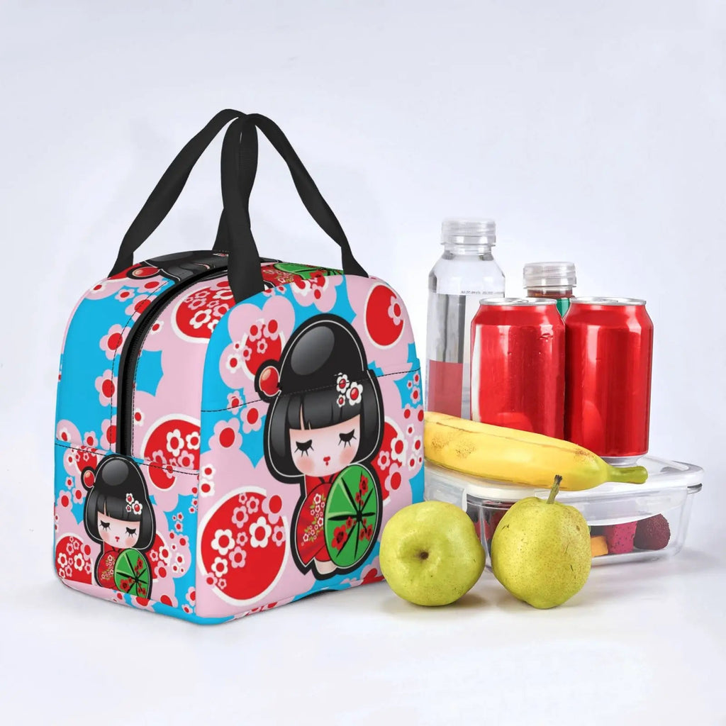 kawaiies-softtoys-plushies-kawaii-plush-Japanese-themed Keiko Kokeshi Doll Insulated Lunch Bag Collection Bag 