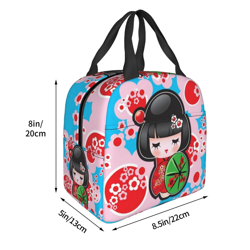 kawaiies-softtoys-plushies-kawaii-plush-Japanese-themed Keiko Kokeshi Doll Insulated Lunch Bag Collection Bag 