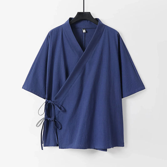 kawaiies-softtoys-plushies-kawaii-plush-Japanese-themed Minimal Plain Men’s Kimono Jacket Kimono Navy Blue M 