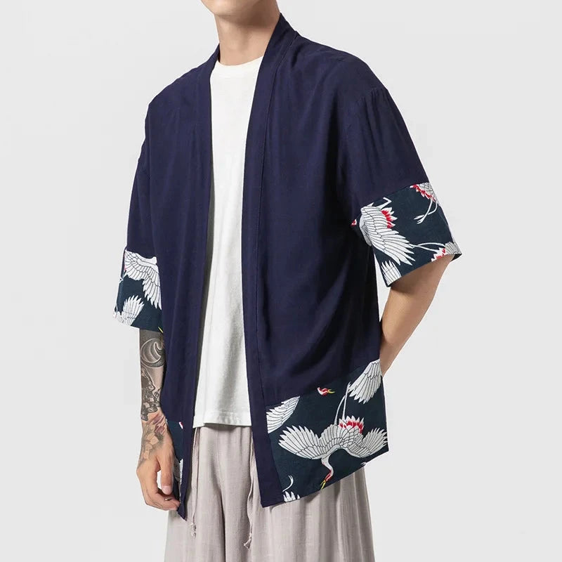 kawaiies-softtoys-plushies-kawaii-plush-Japanese-themed Minimalist Crane Men’s Kimono Jacket Apparel 