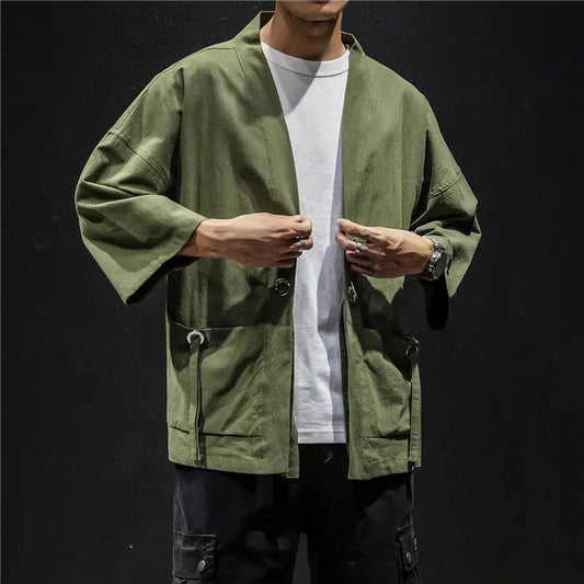 kawaiies-softtoys-plushies-kawaii-plush-Japanese-themed Moss Green Charcoal Grey Men’s Kimono Jacket Kimono 