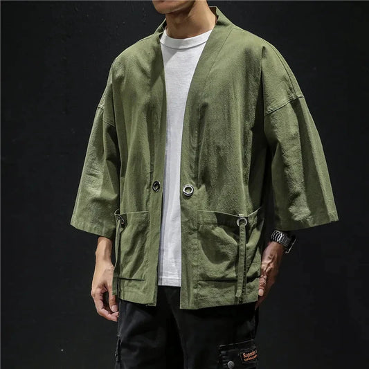 kawaiies-softtoys-plushies-kawaii-plush-Japanese-themed Moss Green Charcoal Grey Men’s Kimono Jacket Kimono 