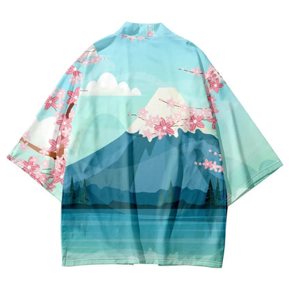 kawaiies-softtoys-plushies-kawaii-plush-Japanese-themed Mount Fuji Sakura Blue Unisex Kimono Kimono 