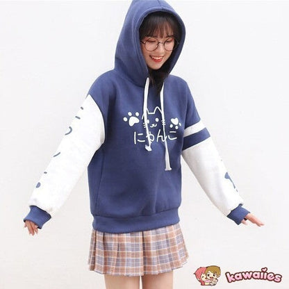 kawaiies-softtoys-plushies-kawaii-plush-Japanese-themed Pink Blue Two-Tone Cat Hoodie Hoodies 