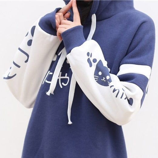 kawaiies-softtoys-plushies-kawaii-plush-Japanese-themed Pink Blue Two-Tone Cat Hoodie Hoodies 