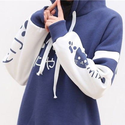 kawaiies-softtoys-plushies-kawaii-plush-Japanese-themed Pink Blue Two-Tone Cat Hoodie Hoodies 