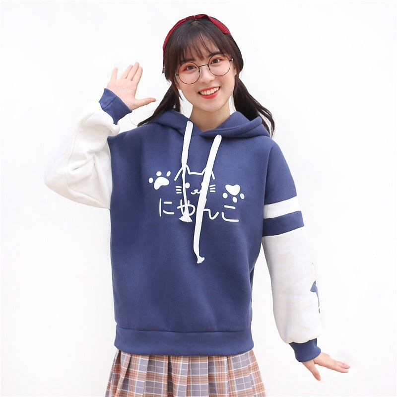 kawaiies-softtoys-plushies-kawaii-plush-Japanese-themed Pink Blue Two-Tone Cat Hoodie Hoodies 