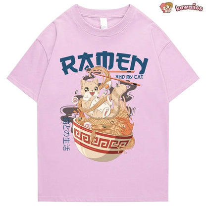 kawaiies-softtoys-plushies-kawaii-plush-Japanese-themed Ramen & Kawaii Cat Unisex Tee Apparel 