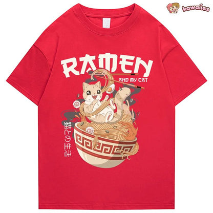 kawaiies-softtoys-plushies-kawaii-plush-Japanese-themed Ramen & Kawaii Cat Unisex Tee Apparel 