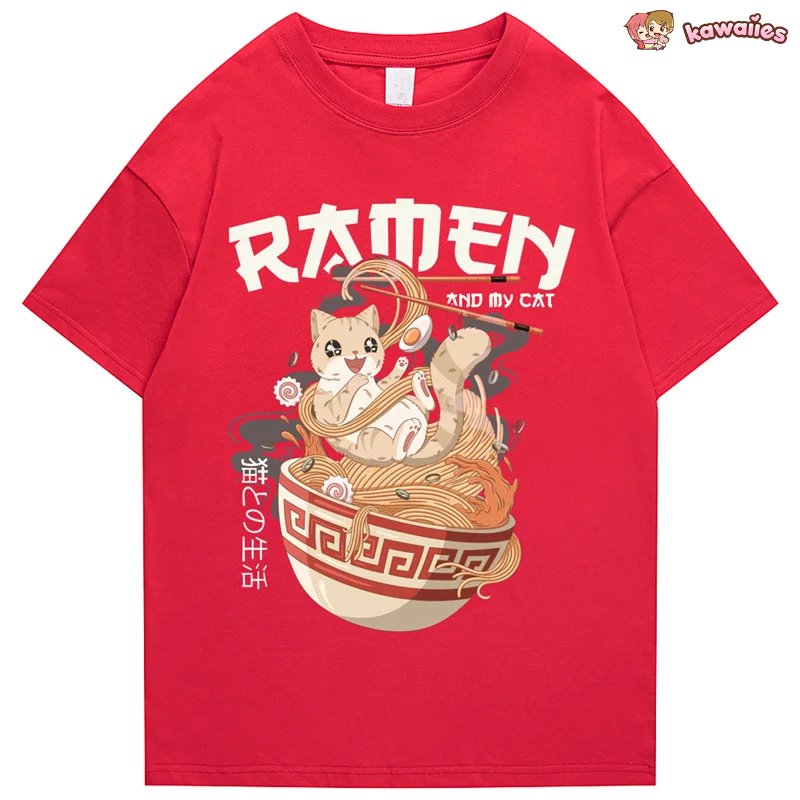 kawaiies-softtoys-plushies-kawaii-plush-Japanese-themed Ramen & Kawaii Cat Unisex Tee Apparel 