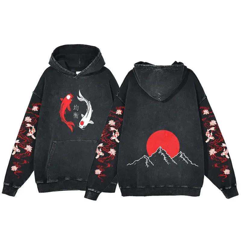 kawaiies-softtoys-plushies-kawaii-plush-Japanese-themed Red Sun Unisex Vintage Washed Hoodies Apparel Mountains S 