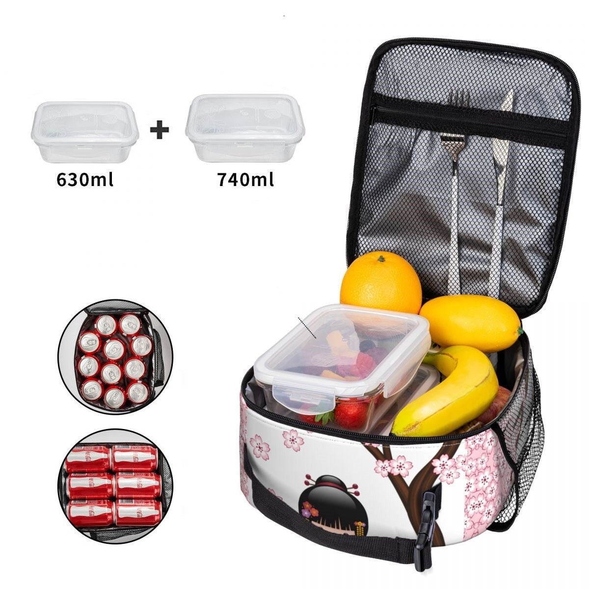 kawaiies-softtoys-plushies-kawaii-plush-Japanese-themed Sakura Blossom Tree Keiko Kokeshi Doll Square Lunch Bag Bag 